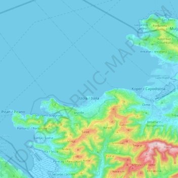 Topografische Karte Izola / Isola, Höhe, Relief