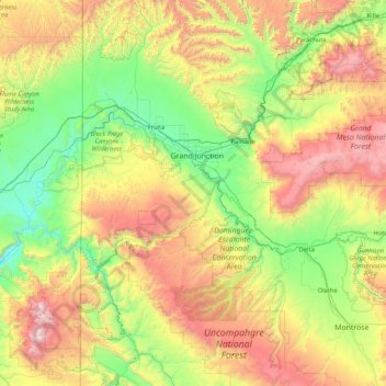 Topografische Karte Mesa County, Höhe, Relief