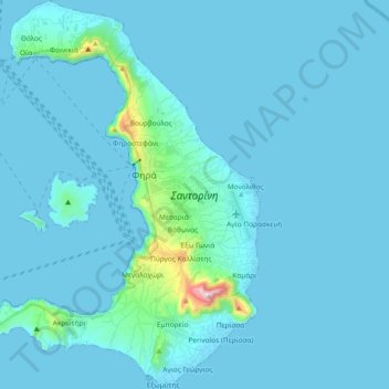 Topografische Karte Santorini, Höhe, Relief
