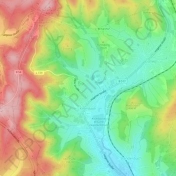 Topografische Karte Krombach, Höhe, Relief