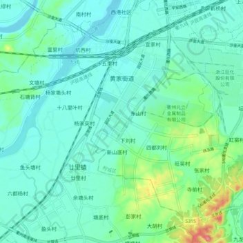 Topografische Karte 黄家街道, Höhe, Relief