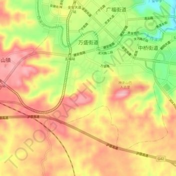 Topografische Karte 万盛街道, Höhe, Relief