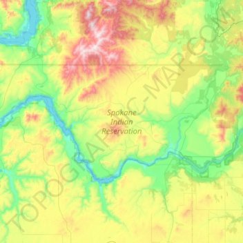 Topografische Karte Spokane Indian Reservation, Höhe, Relief