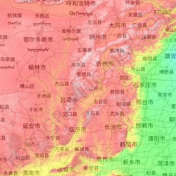 Topografische Karte 山西省, Höhe, Relief
