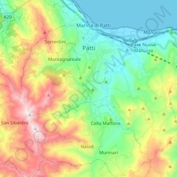 Topografische Karte Patti, Höhe, Relief