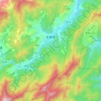 Topografische Karte 水磨镇, Höhe, Relief