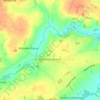 Topografische Karte Barnham Broom, Höhe, Relief