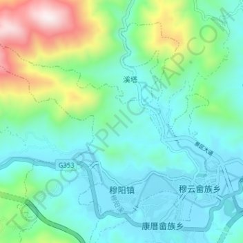 Topografische Karte 穆阳镇, Höhe, Relief