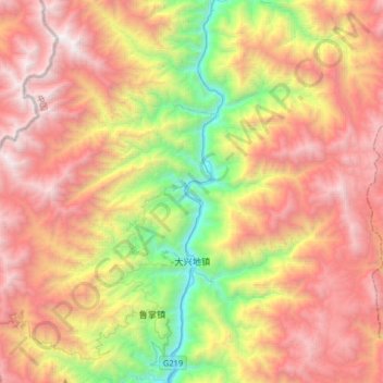 Topografische Karte 大兴地镇, Höhe, Relief