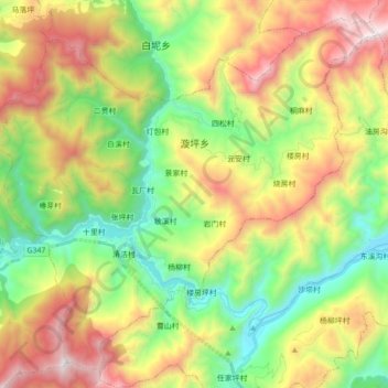 Topografische Karte 漩坪乡, Höhe, Relief