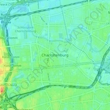 Topografische Karte Charlottenburg, Höhe, Relief