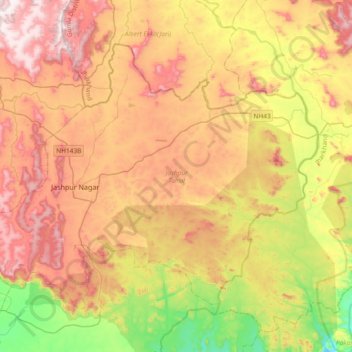 Topografische Karte Jashpur Tahsil, Höhe, Relief