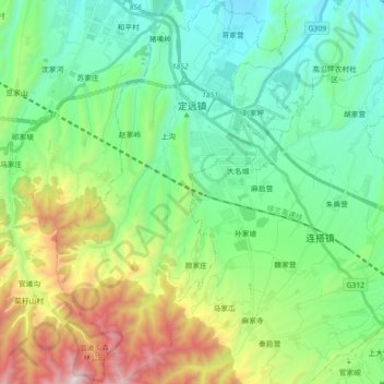 Topografische Karte 定远镇, Höhe, Relief