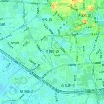 Topografische Karte 金碧街道, Höhe, Relief