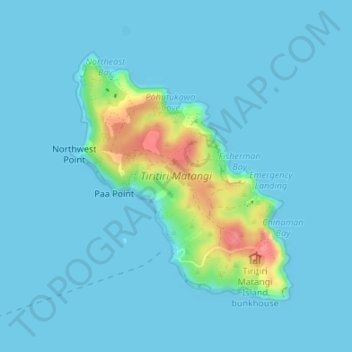 Topografische Karte Tiritiri Matangi, Höhe, Relief