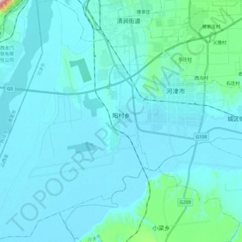 Topografische Karte 阳村乡, Höhe, Relief