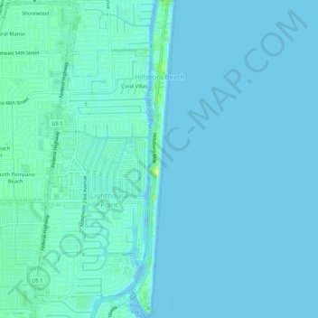 Topografische Karte Hillsboro Beach, Höhe, Relief