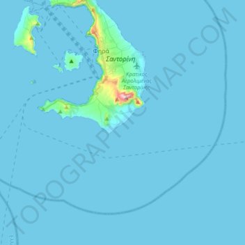 Topografische Karte Δημοτική Ενότητα Θήρας, Höhe, Relief
