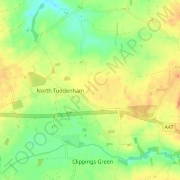 Topografische Karte North Tuddenham, Höhe, Relief
