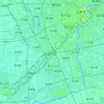 Topografische Karte 闵行区, Höhe, Relief