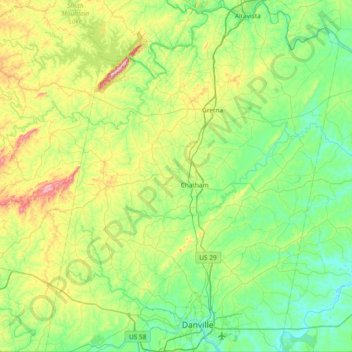 Topografische Karte Pittsylvania County, Höhe, Relief