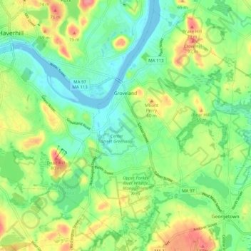 Topografische Karte Groveland, Höhe, Relief
