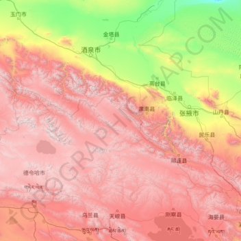 Topografische Karte 肃南裕固族自治县, Höhe, Relief