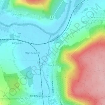 Topografische Karte Mézy-Moulins, Höhe, Relief