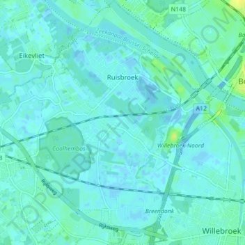 Topografische Karte Ruisbroek, Höhe, Relief