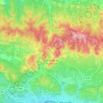 Topografische Karte Les Baux-de-Provence, Höhe, Relief
