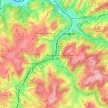 Topografische Karte 42555, Höhe, Relief