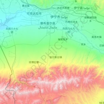 Topografische Karte 察布查尔锡伯自治县, Höhe, Relief