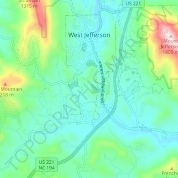 Topografische Karte West Jefferson, Höhe, Relief