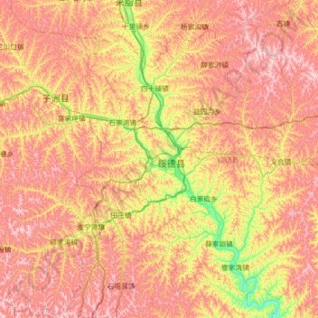 Topografische Karte 绥德县, Höhe, Relief