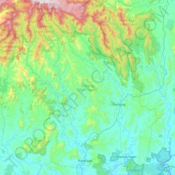 Topografische Karte Dungog Shire Council, Höhe, Relief