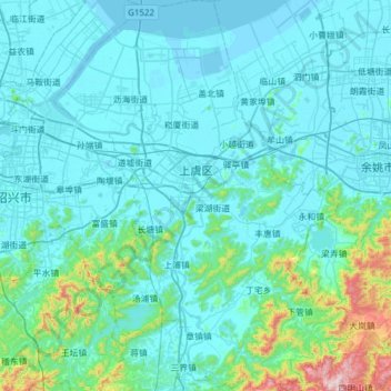 Topografische Karte 上虞区, Höhe, Relief