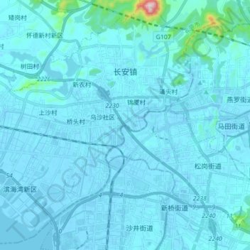 Topografische Karte 长安镇, Höhe, Relief