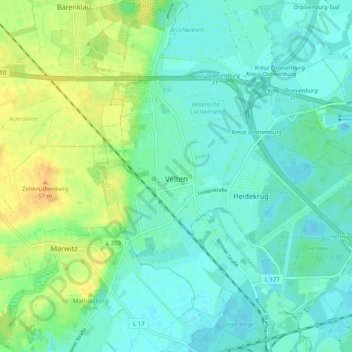 Topografische Karte Velten, Höhe, Relief