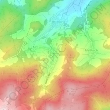 Topografische Karte Steinau, Höhe, Relief