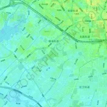 Topografische Karte 福海街道, Höhe, Relief