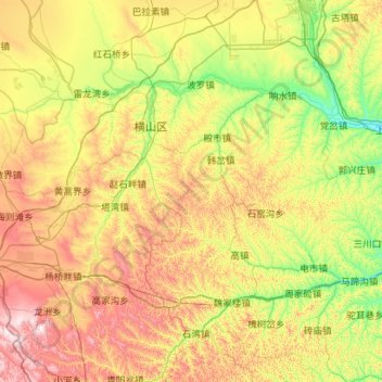 Topografische Karte 横山区, Höhe, Relief