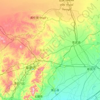 Topografische Karte 阜新市, Höhe, Relief