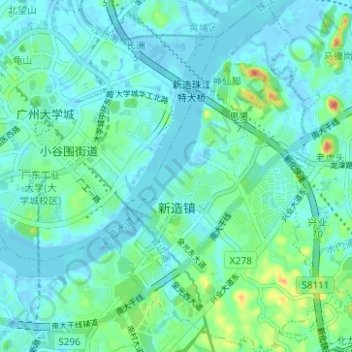 Topografische Karte 新造镇, Höhe, Relief