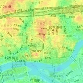 Topografische Karte 城中街道, Höhe, Relief