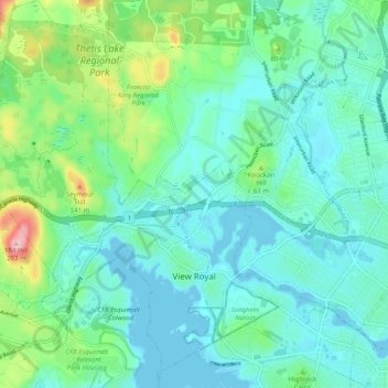 Topografische Karte View Royal, Höhe, Relief