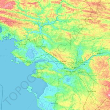 Topografische Karte Loire-Atlantique, Höhe, Relief