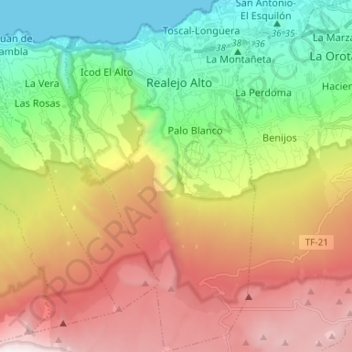 Topografische Karte Los Realejos, Höhe, Relief