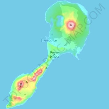 Topografische Karte Pagan Island, Höhe, Relief