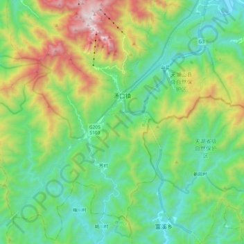 Topografische Karte 汤口镇, Höhe, Relief