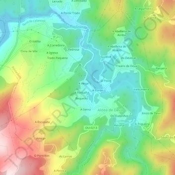 Topografische Karte Pontedeva, Höhe, Relief
